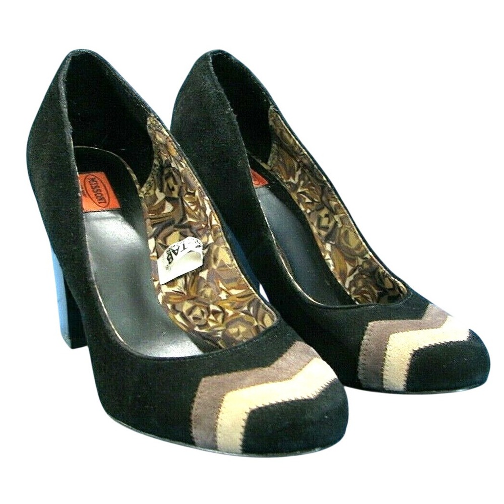 MISSONI For Target BLACK SUEDE HIGH HEELS Brown Chevron Round Toe Y2K VTG sz 7